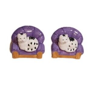 2 Set Bundle - Novelty Collectors Salt & Pepper Shakers Cat Sitting In Chair.